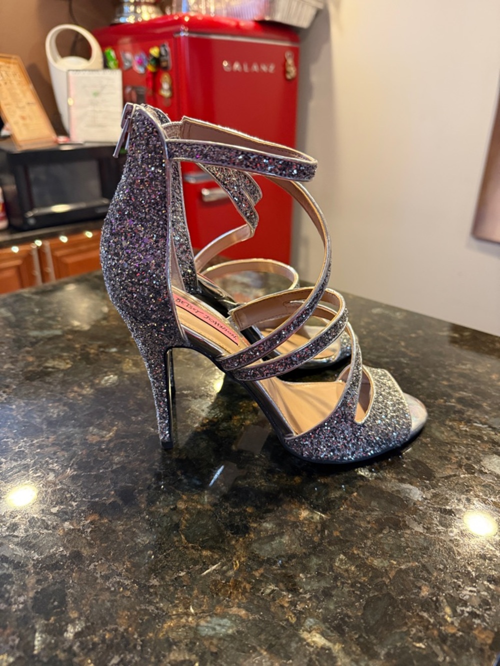 Betsey Johnson Glitter Strappy High Heel Sandals in Purple